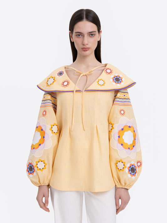 Sunshine Yellow Linen Wide Collar Shirt