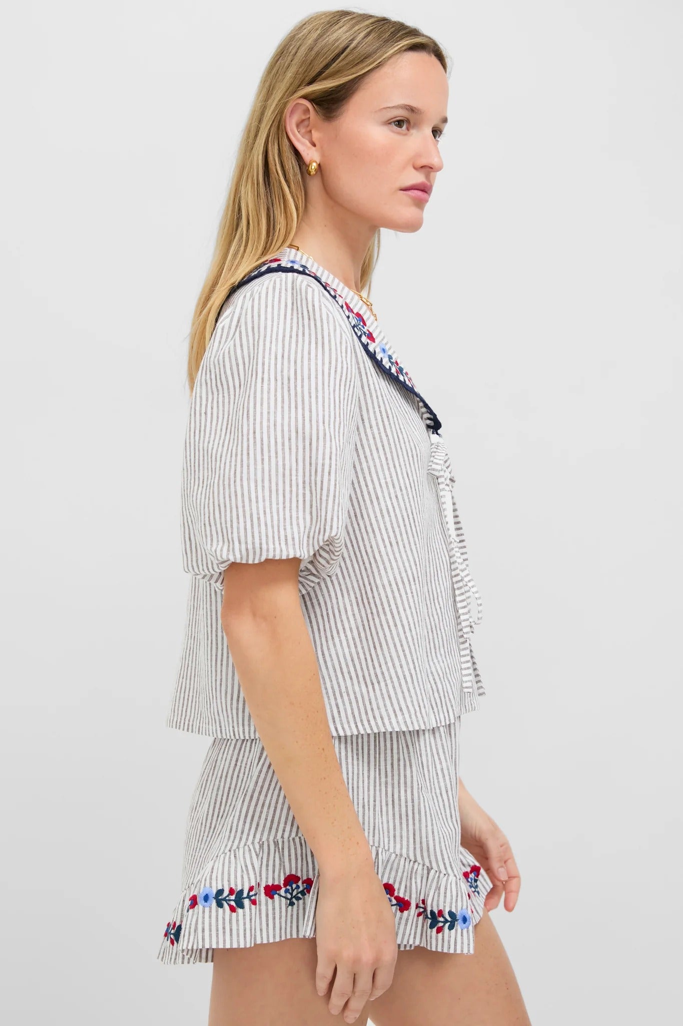 Tan Stripe Embroidery Suit