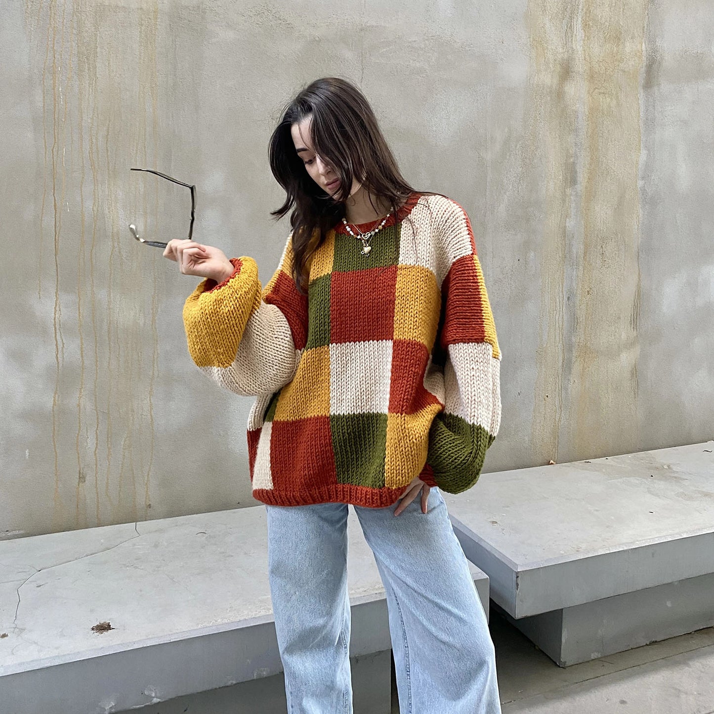 Color-Block Oversized Knit Sweater