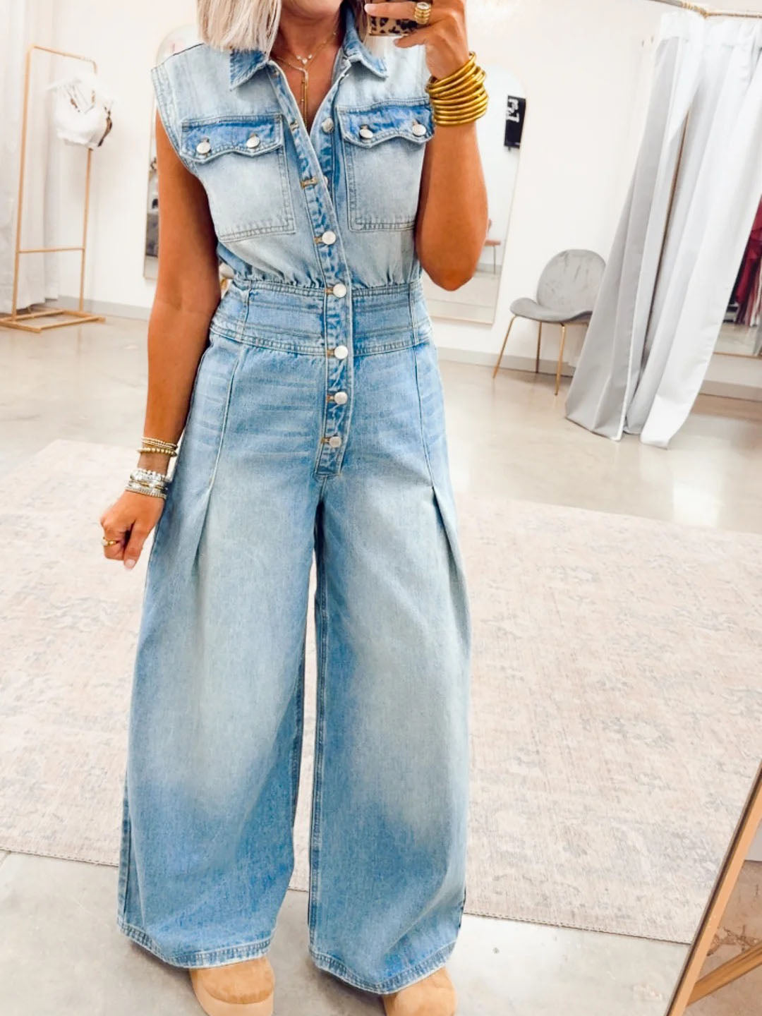 Snow Washed Button Down Jumpsuit