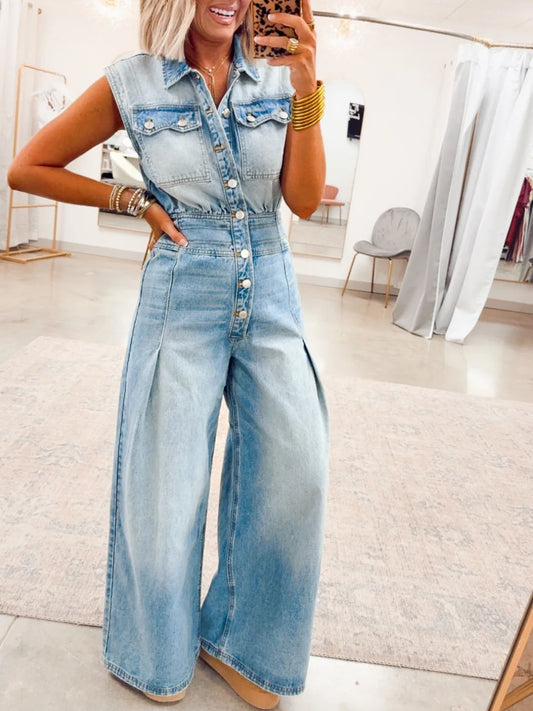 Snow Washed Button Down Jumpsuit