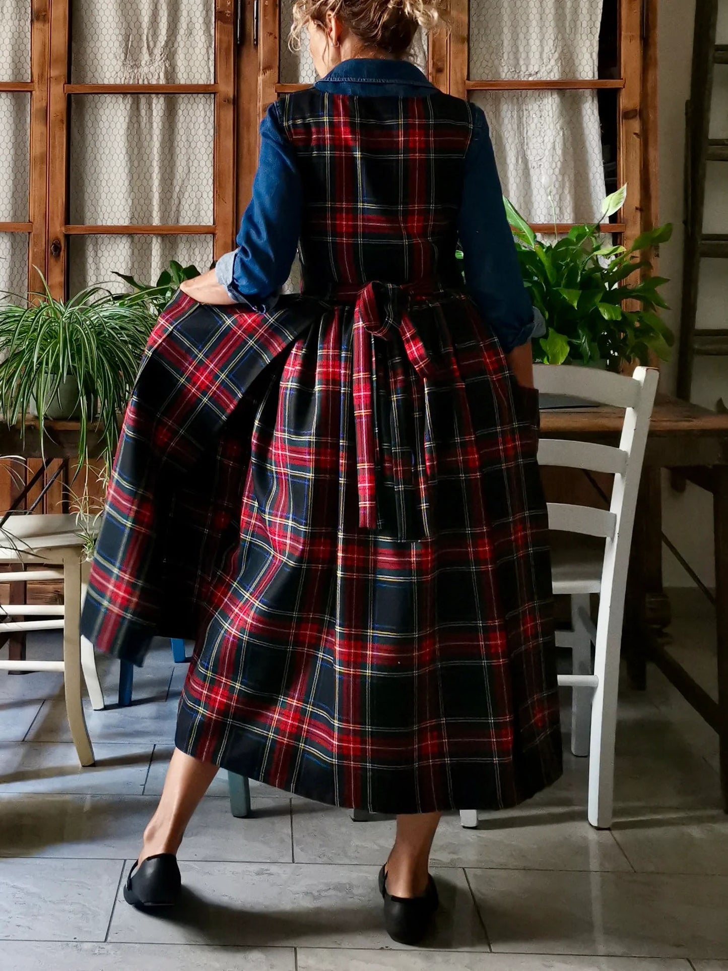 Black Red and Green Tartan Dress Apron