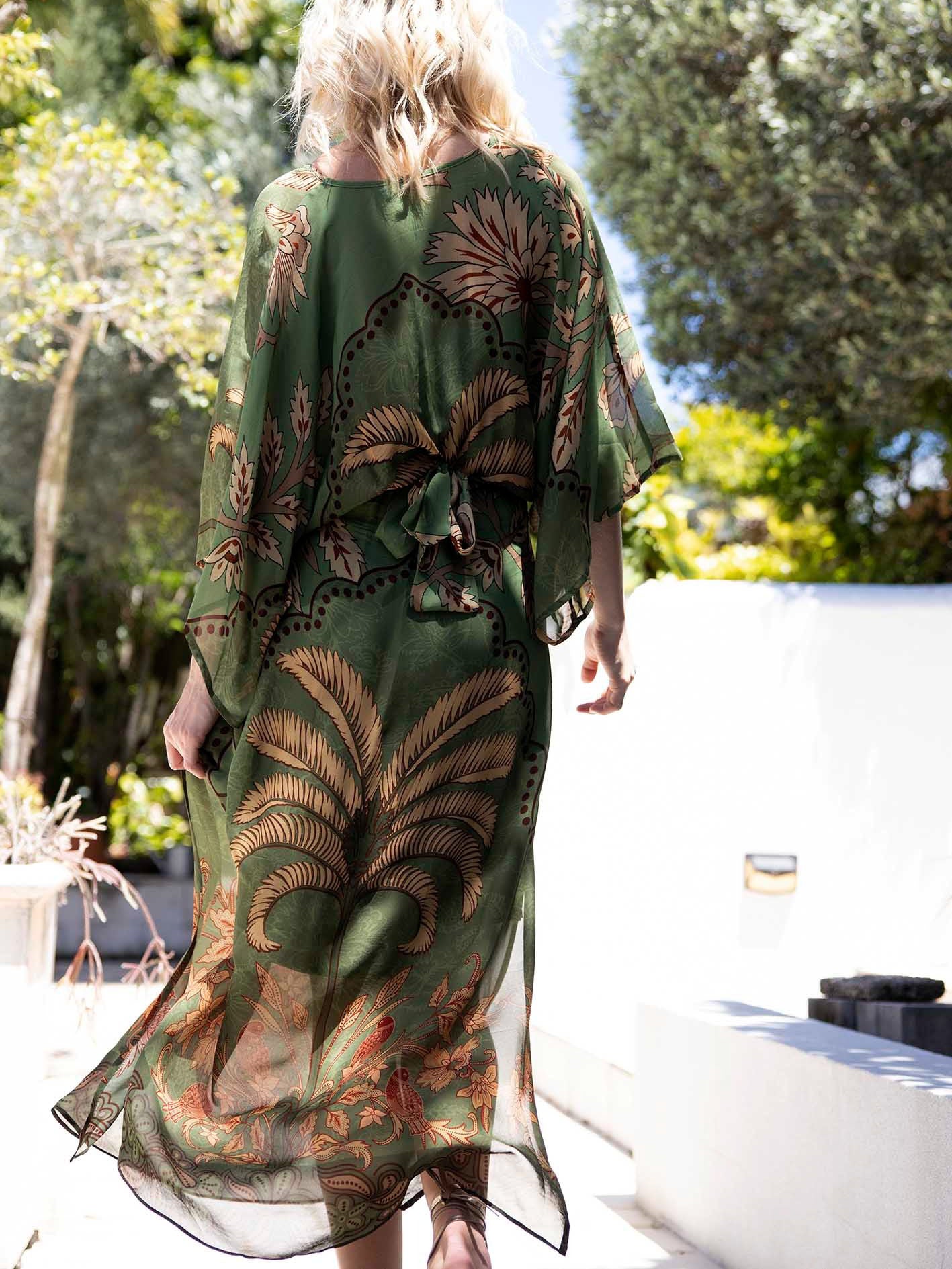 Tropical Bird & Floral Chiffon Maxi Dress