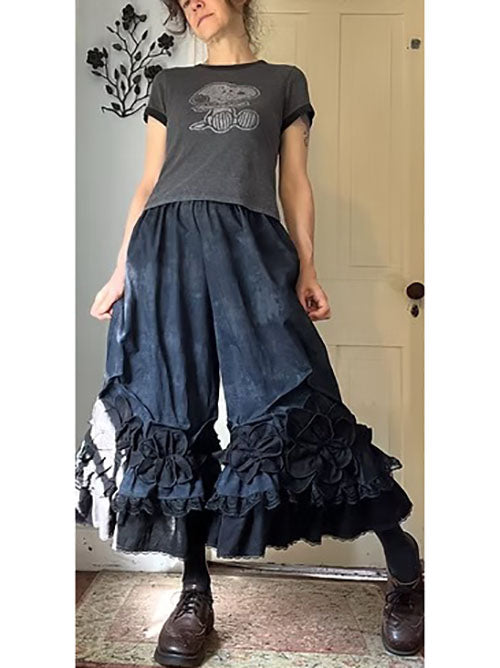 Midnight/Black Ruffly Petal Flower Bloomers Pants