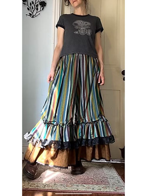 Stripes/Floral Super Flared Wide Ruffle Maxi Bloomers Pants