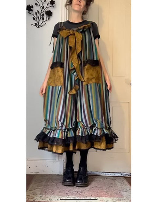 Stripe Fluffy Bowtie Babydoll Overalls Jumpsuit