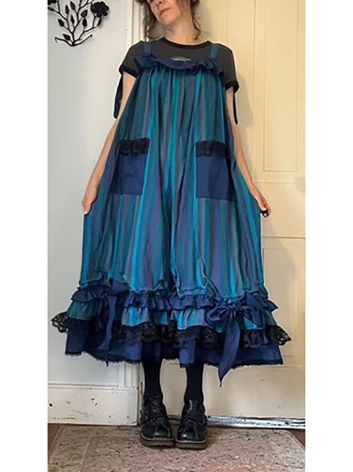 Blue/Purples Stripe Ruffly Bowtie Babydoll Overalls