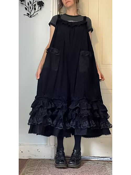 Black Velvety Corduroy Super Ruffly Babydoll Overalls