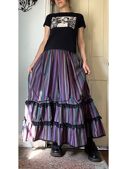 Purpley Stripe Tiered Lacy Fluffy Bloomers Pants