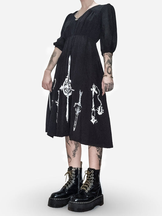 Gothic Occult Symbol Print Midi Dress