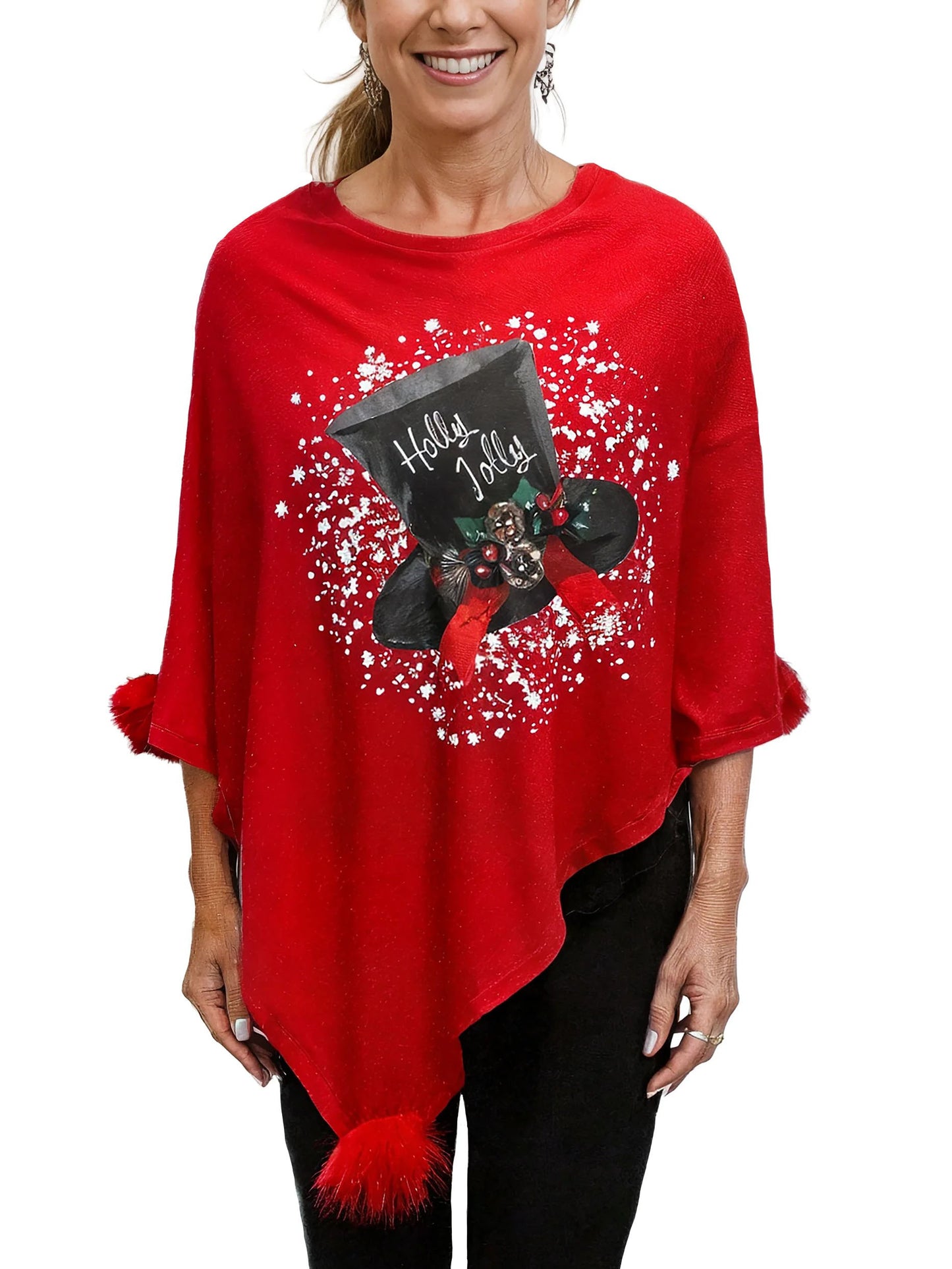 Festive Top Hat Knit Poncho T-Shirt