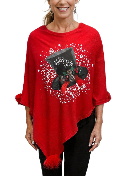 Festive Top Hat Knit Poncho T-Shirt