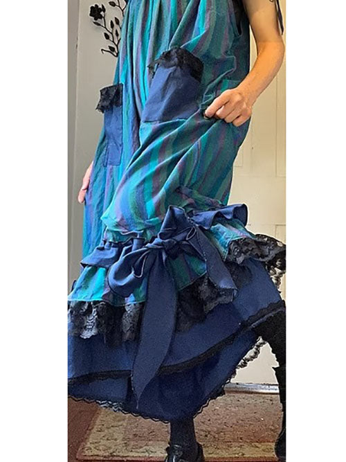 Blue/Purples Stripe Ruffly Bowtie Babydoll Overalls