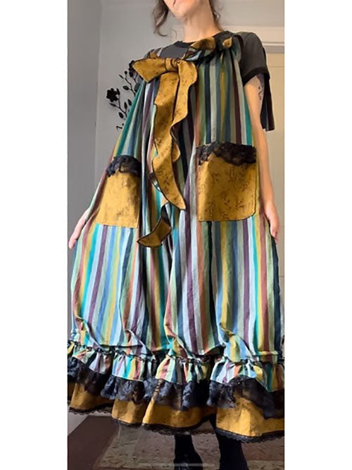 Stripe Fluffy Bowtie Babydoll Overalls Jumpsuit