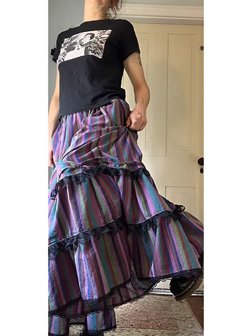 Purpley Stripe Tiered Lacy Fluffy Bloomers Pants