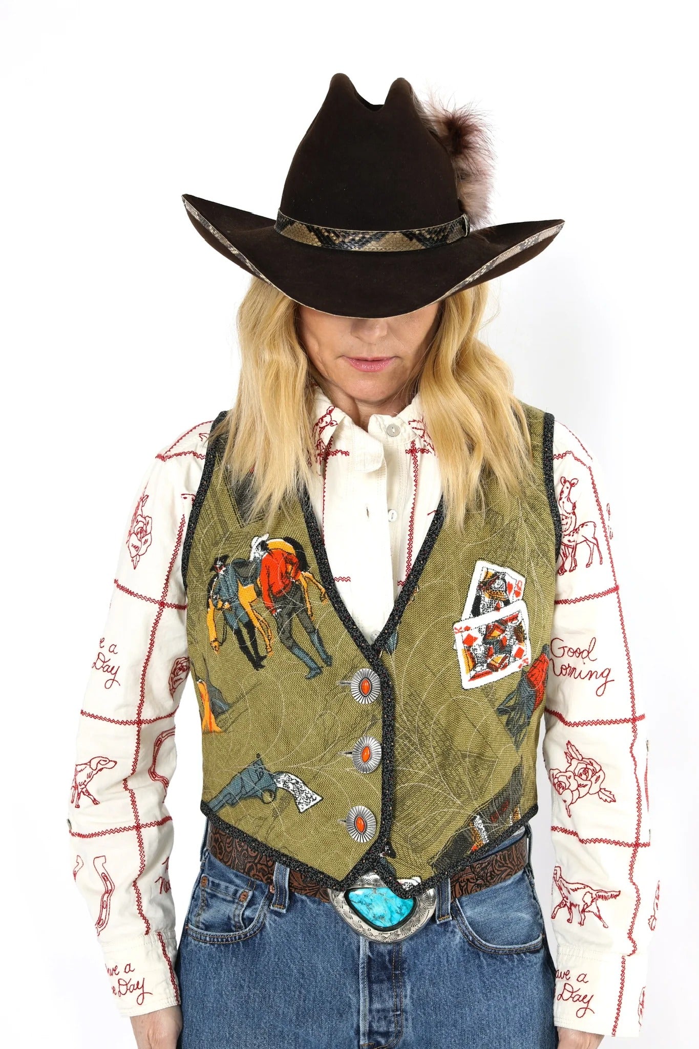 Western Cowboy Print Waistcoat Vest