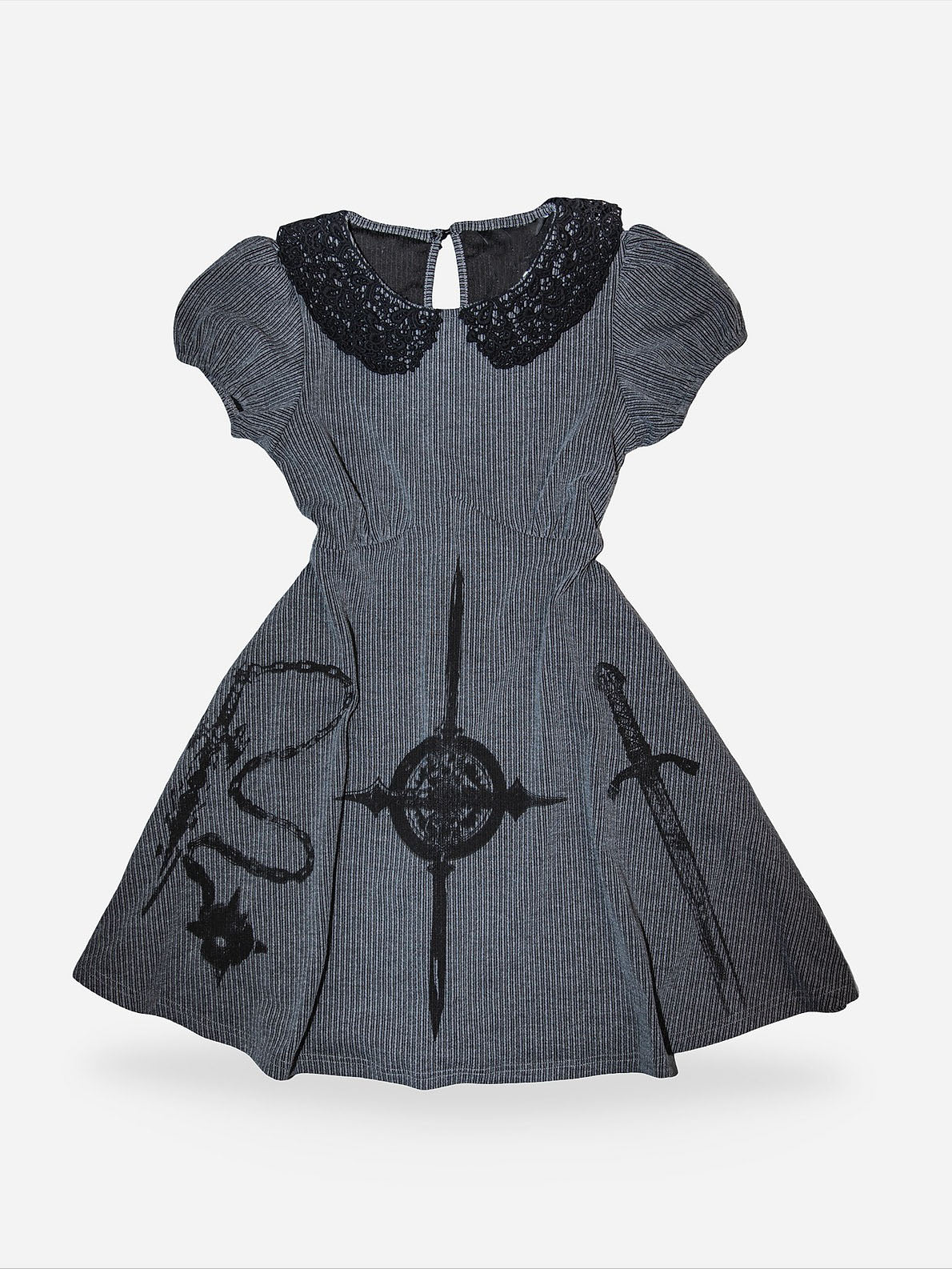 Gothic Medieval Weapon Print Ribbed Mini Dress