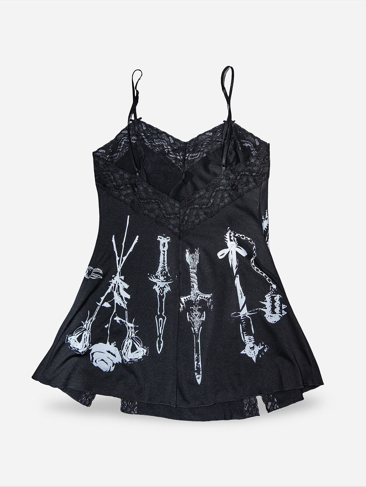 Gothic Medieval Weapon Print Lace Camisole Mini Dress