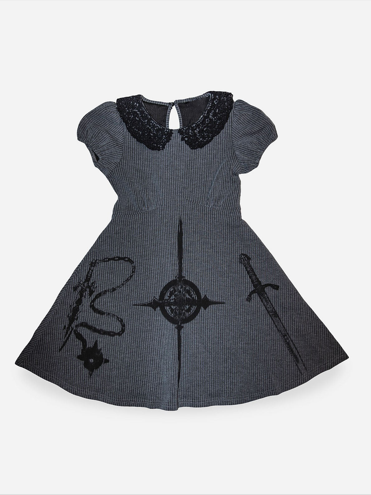 Gothic Medieval Weapon Print Ribbed Mini Dress