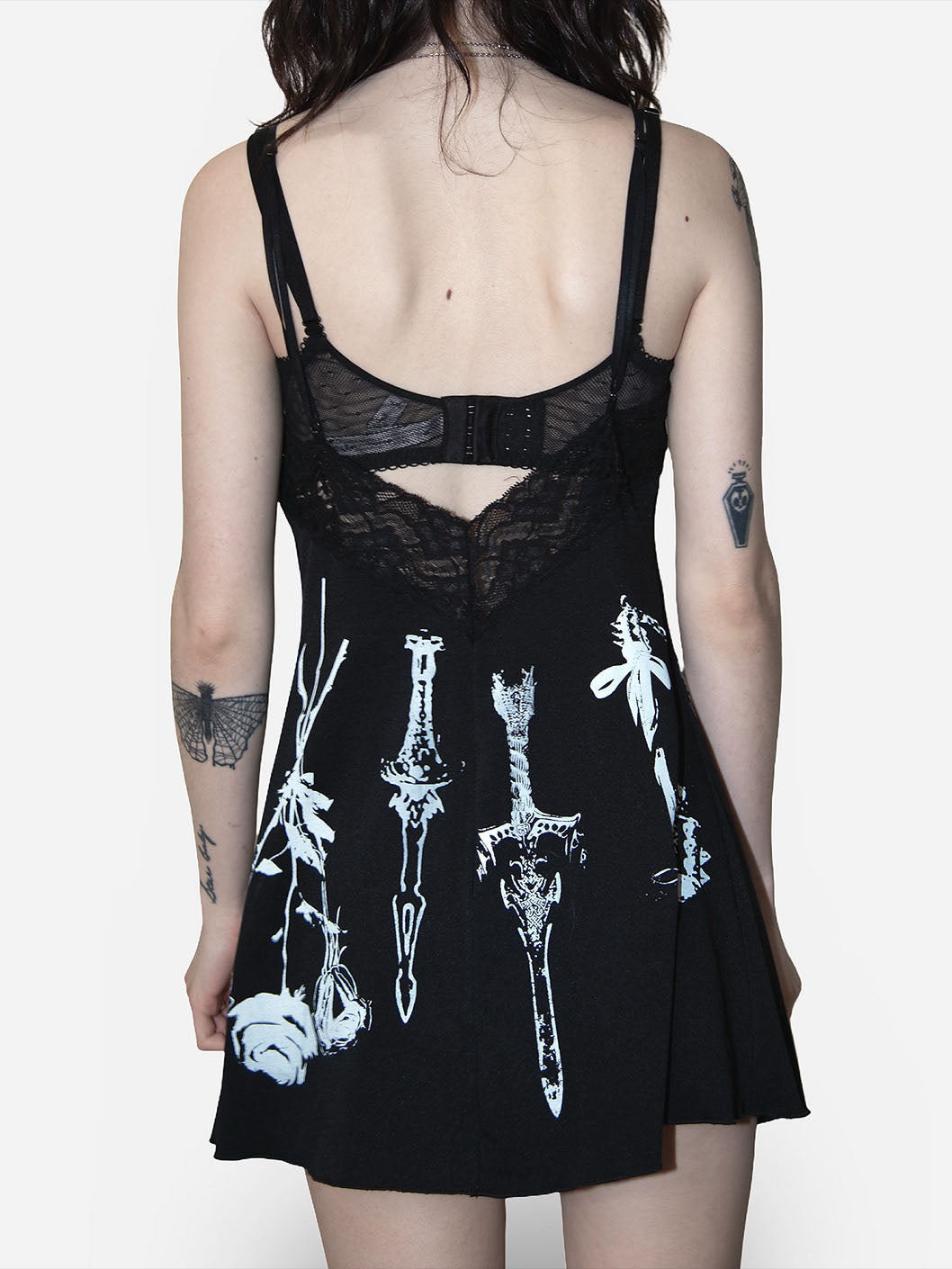 Gothic Medieval Weapon Print Lace Camisole Mini Dress