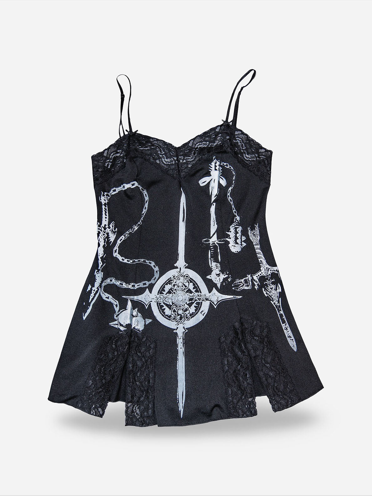 Gothic Medieval Weapon Print Lace Camisole Mini Dress