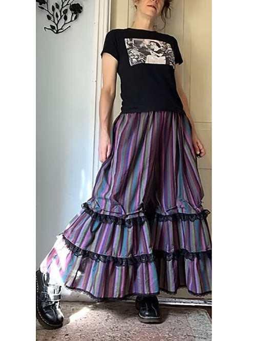 Purpley Stripe Tiered Lacy Fluffy Bloomers Pants