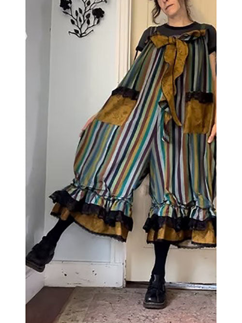 Stripe Fluffy Bowtie Babydoll Overalls Jumpsuit