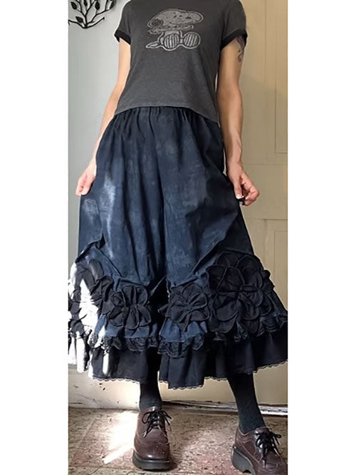 Midnight/Black Ruffly Petal Flower Bloomers Pants
