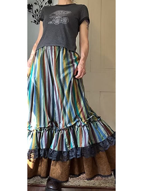 Stripes/Floral Super Flared Wide Ruffle Maxi Bloomers Pants