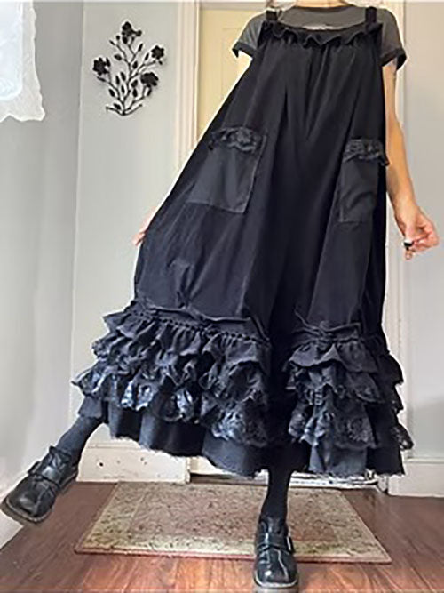 Black Velvety Corduroy Super Ruffly Babydoll Overalls