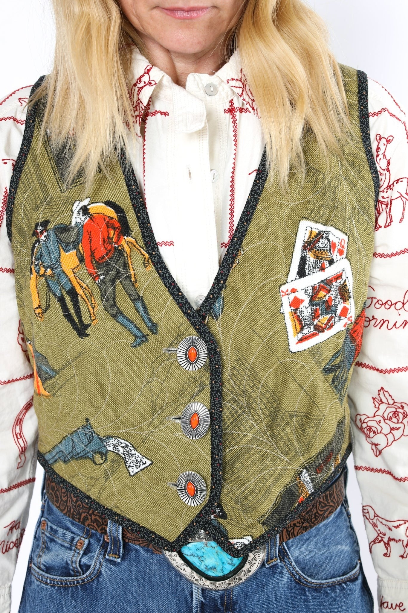Western Cowboy Print Waistcoat Vest