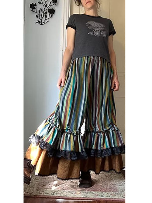 Stripes/Floral Super Flared Wide Ruffle Maxi Bloomers Pants