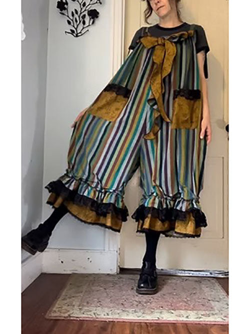 Stripe Fluffy Bowtie Babydoll Overalls Jumpsuit