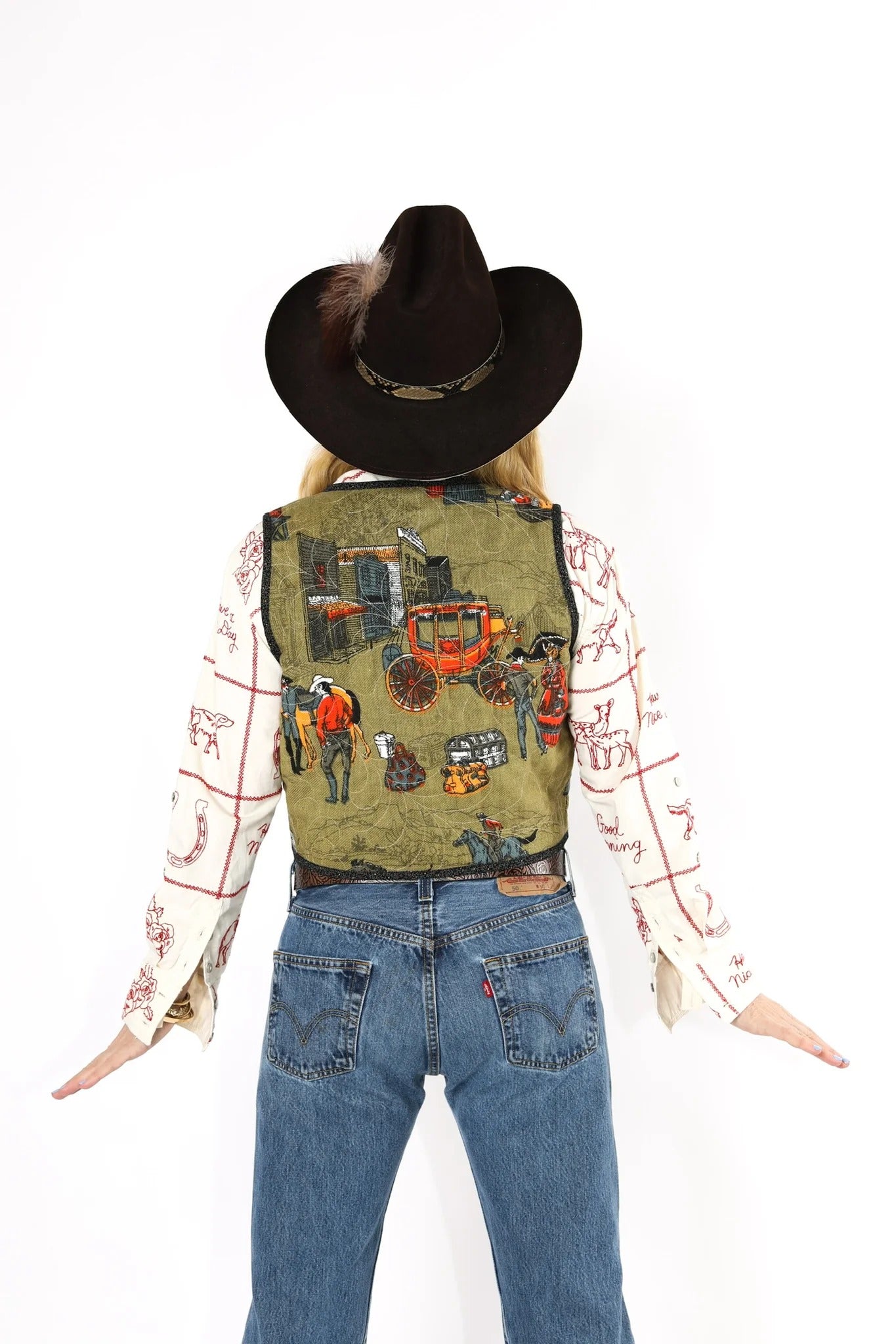 Western Cowboy Print Waistcoat Vest