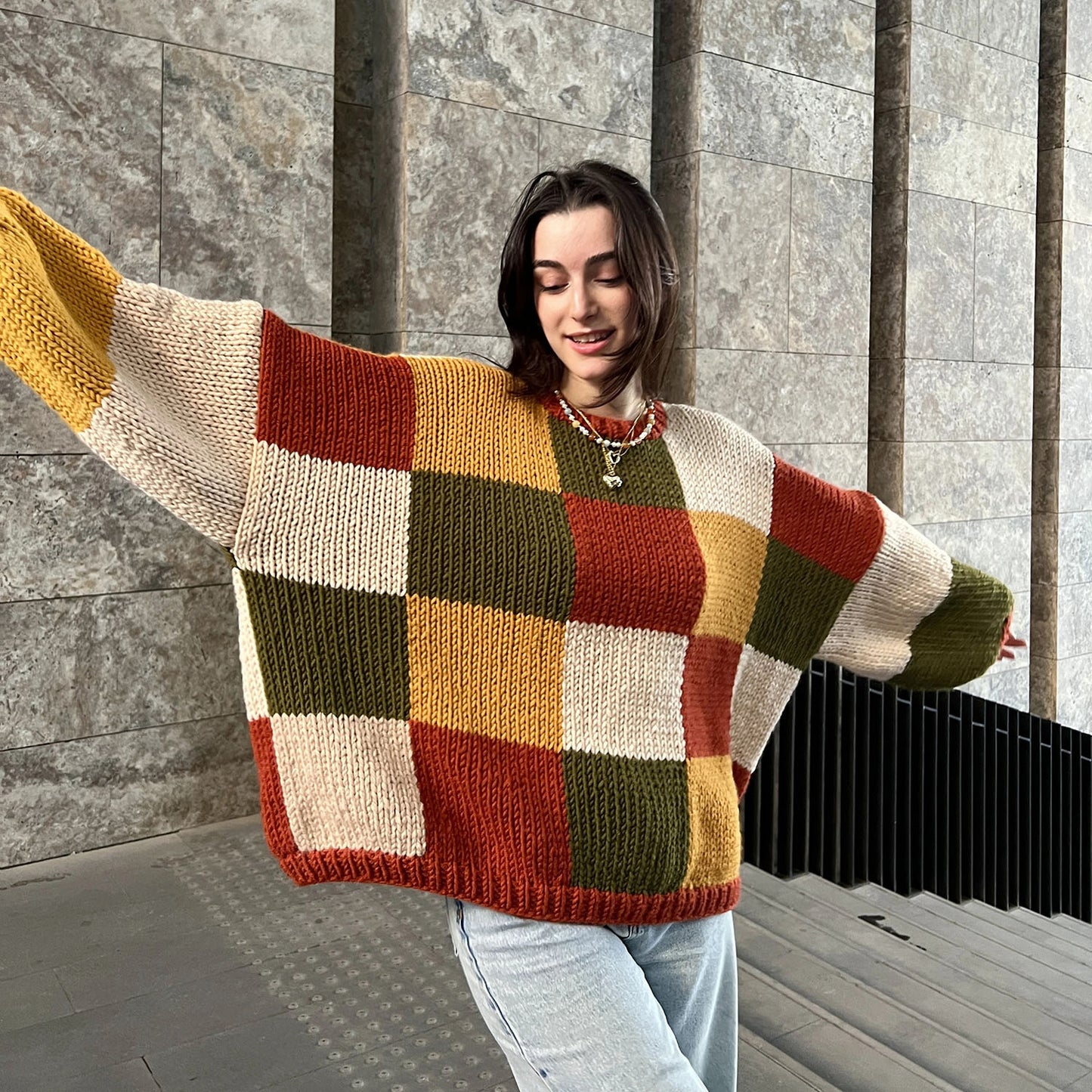 Color-Block Oversized Knit Sweater