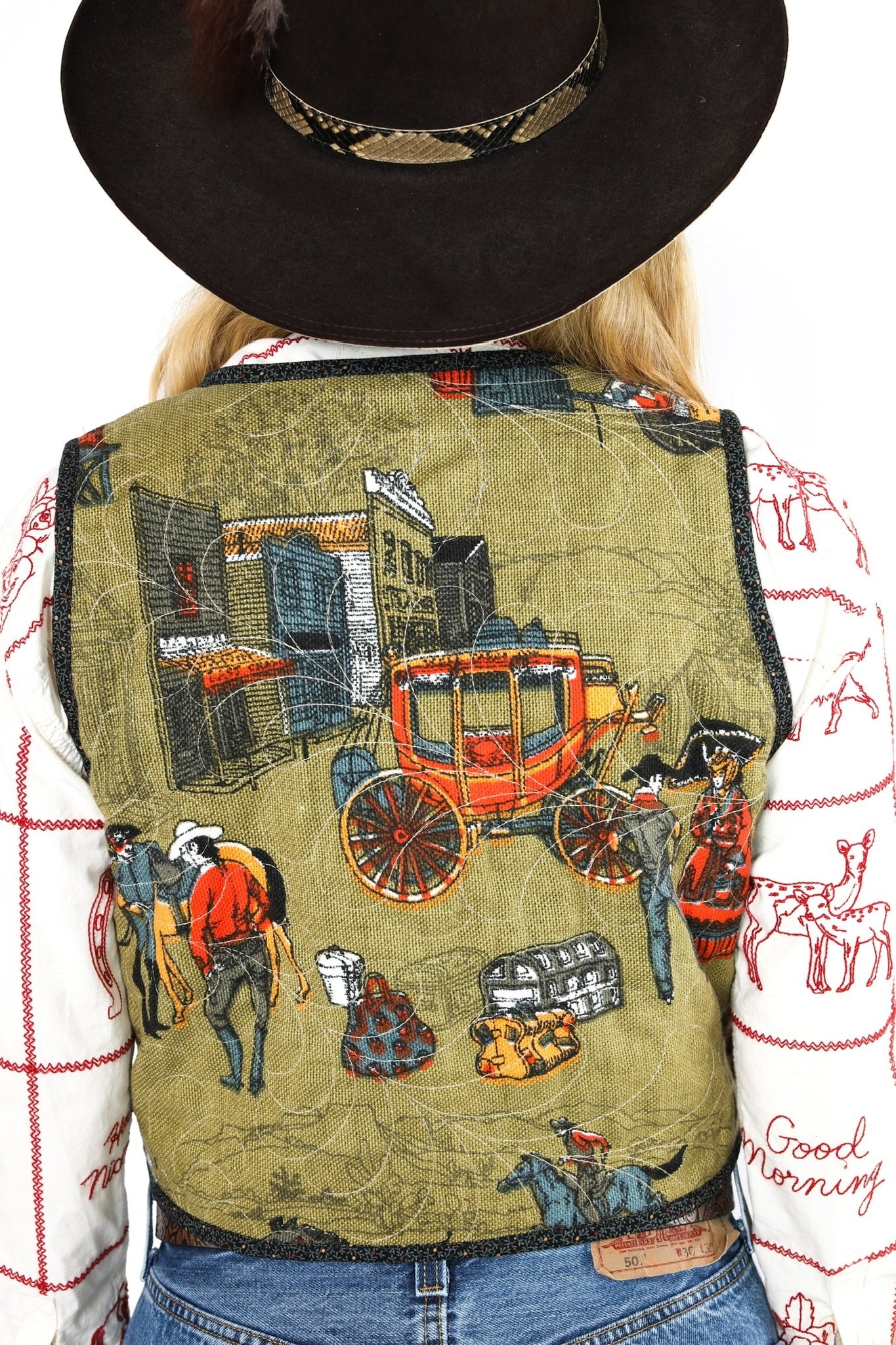 Western Cowboy Print Waistcoat Vest