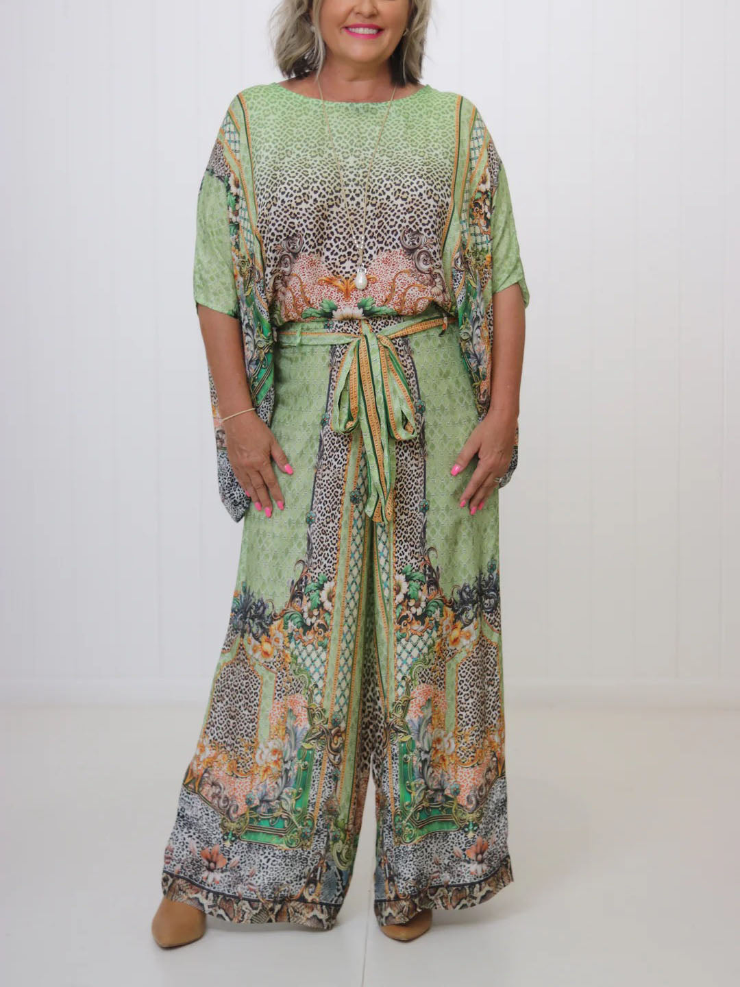 Eclectic Print Batwing Wide-Leg Set