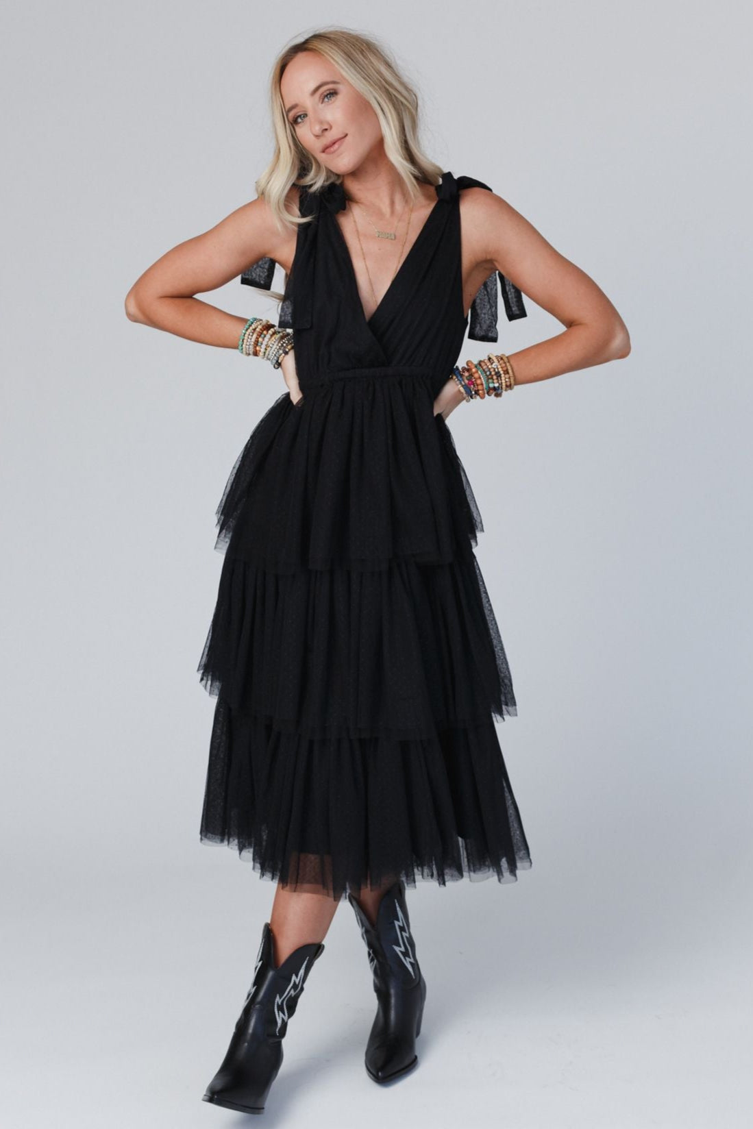 Boho Ballerina Tiered Tulle Dress - Black