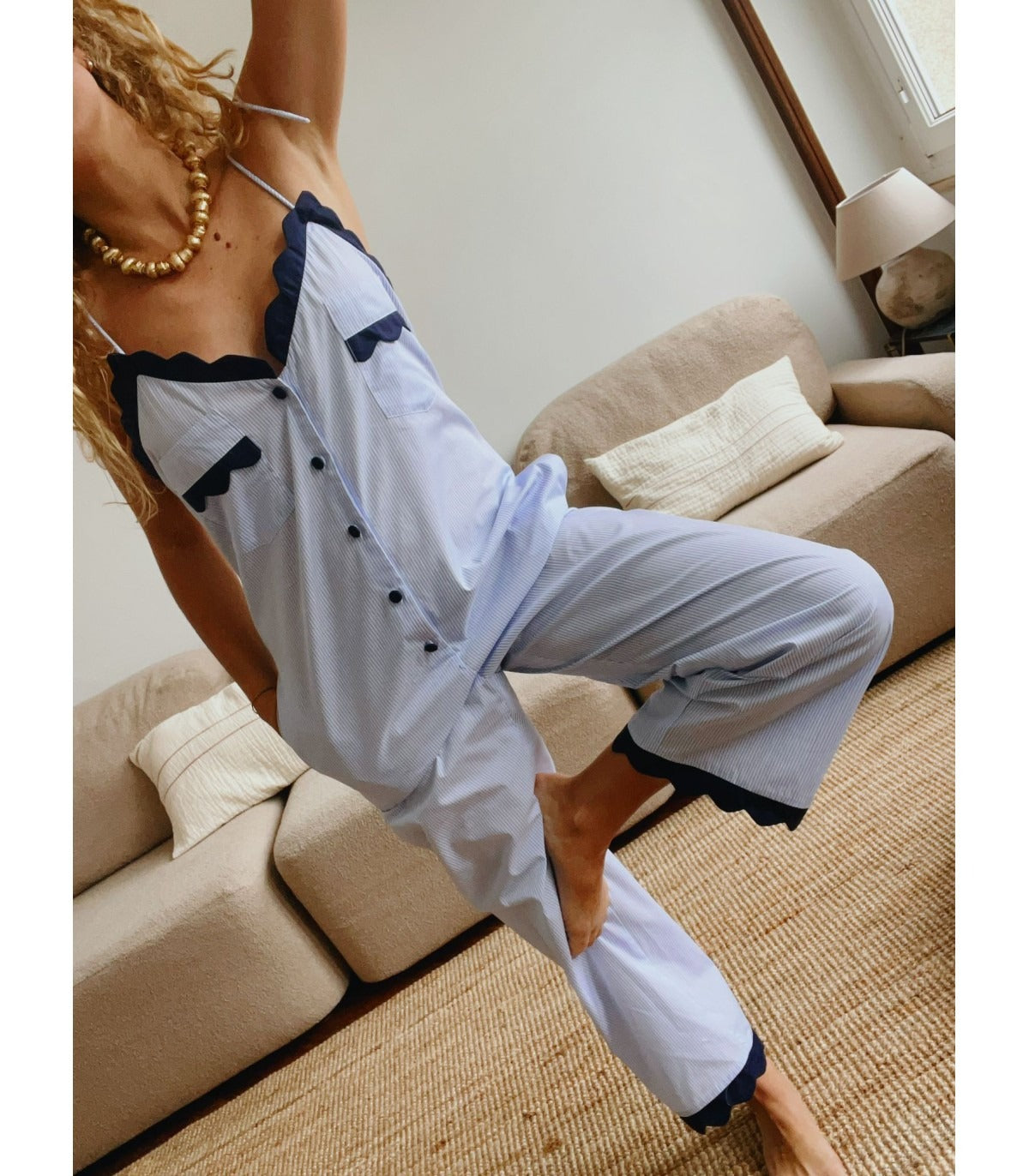 Striped Scalloped Jumpsuit