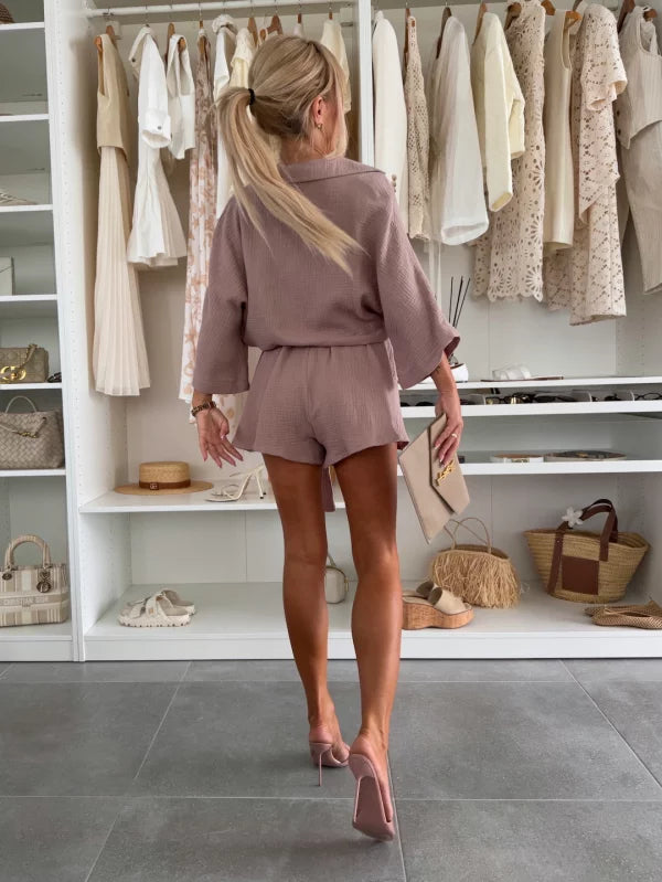 Fleur Beige Pleated Romper