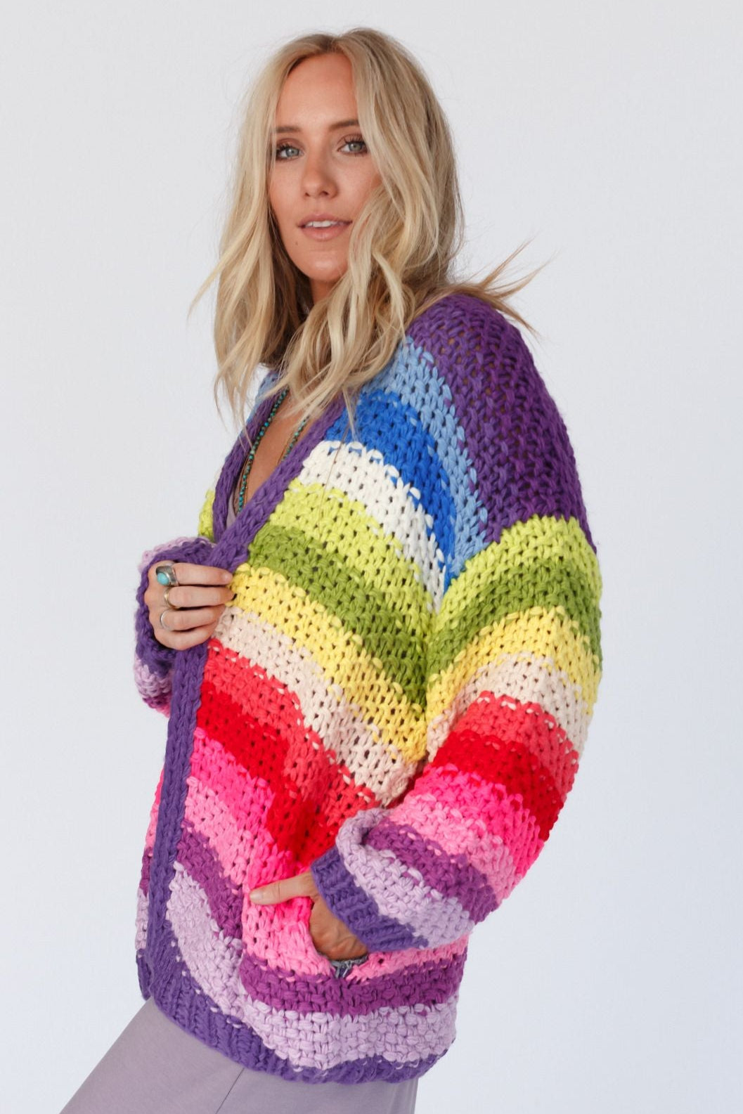Wrapped up in Color Knit Cardigan - Purple Multi
