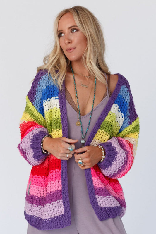 Wrapped up in Color Knit Cardigan - Purple Multi