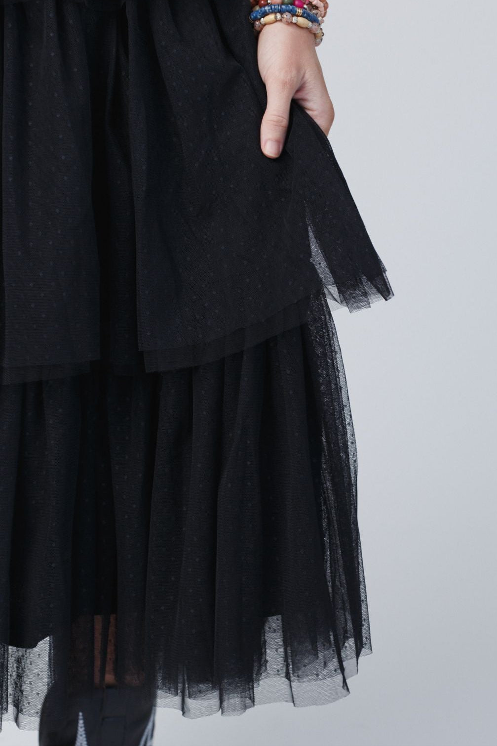 Boho Ballerina Tiered Tulle Dress - Black