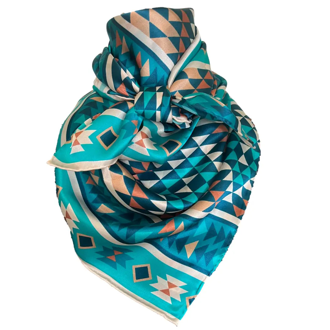 Aztec Wild Rags (Trails to Tucumcari) Turquoise Silk Scarf